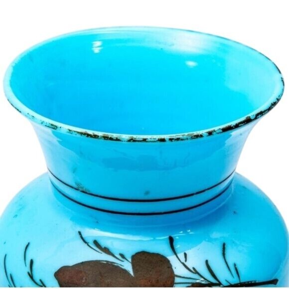 Antique Bristol Blue Hand Blown Glass Vase Victorian Hand Painted Floral - Picture 2 of 8